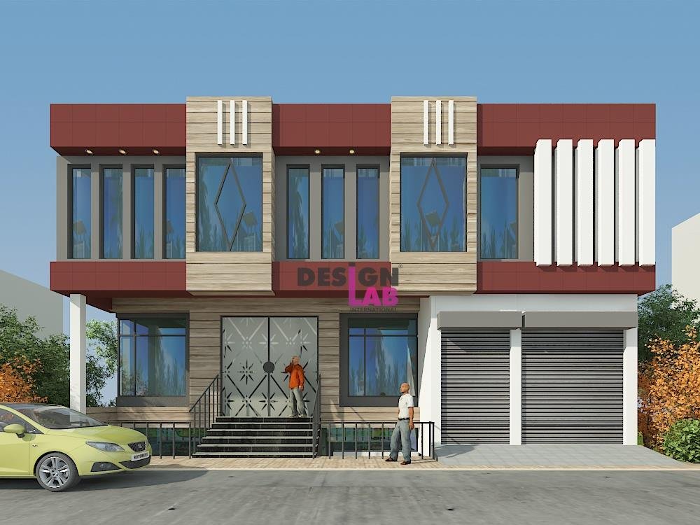 modern corner house design with shop