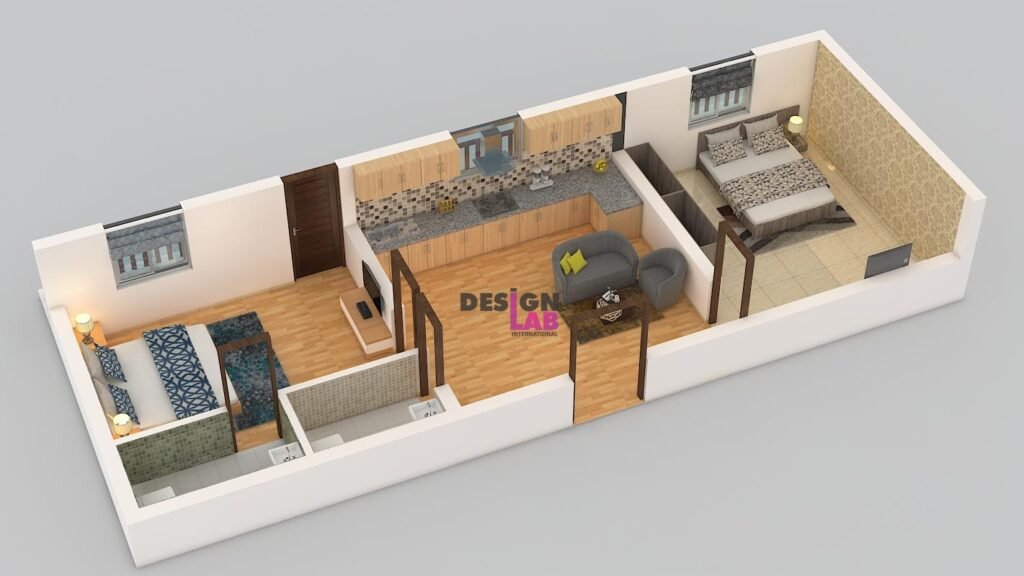 2 bhk house plan in village 3d model