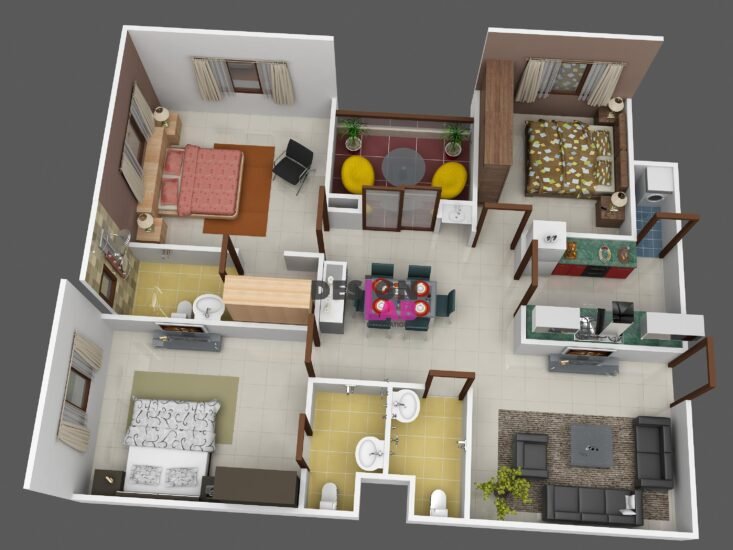 » Modern 3bhk House Plan Ground Floor 3d