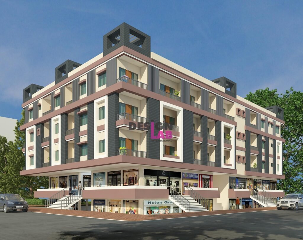 Image of 3D front elevation of commercial building