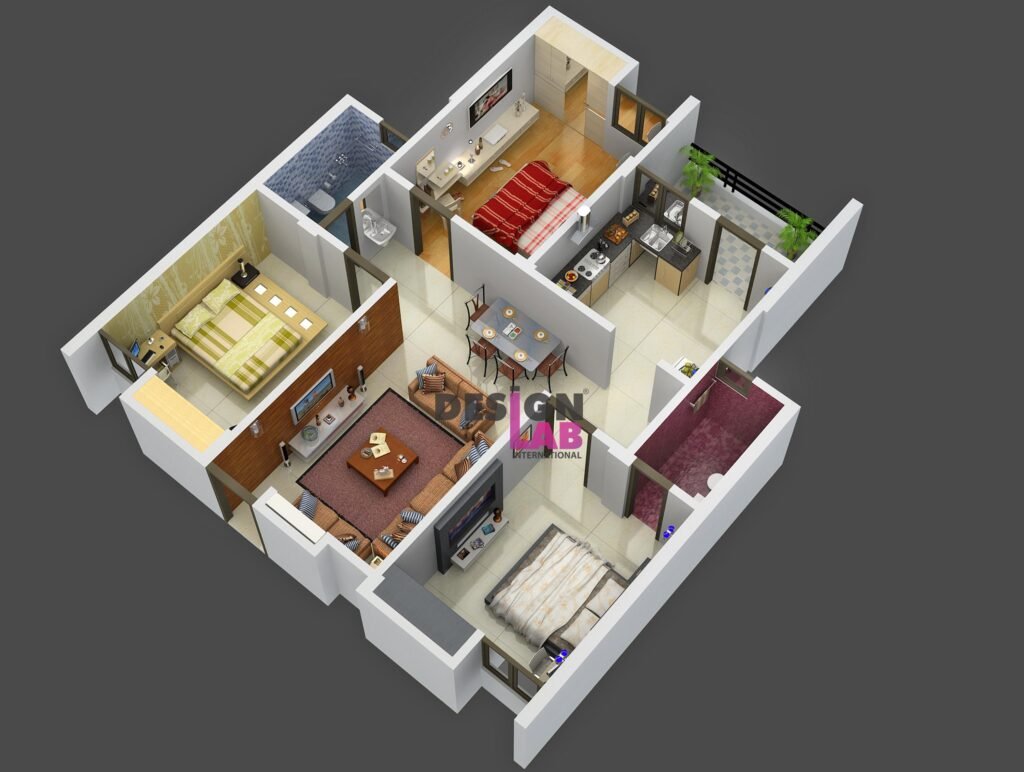 Image of 3bhk house plan 3D