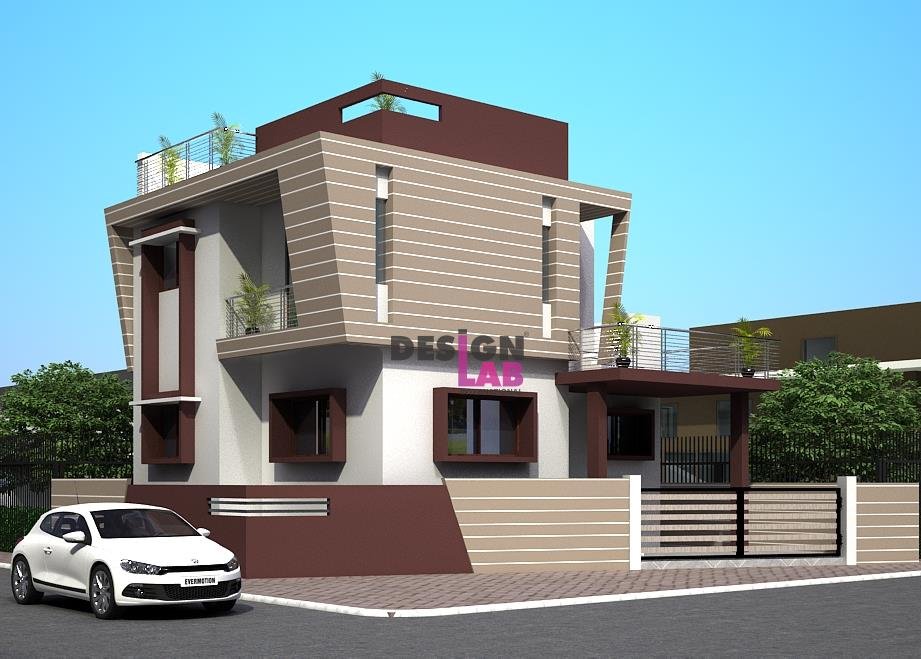 modern 3d Elevation Design Corner home with boundary