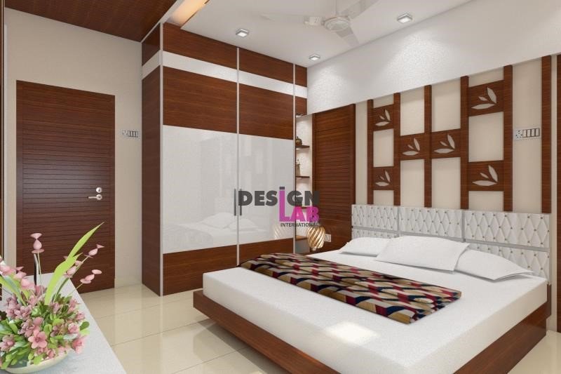 Image of Modern wooden bedroom design,