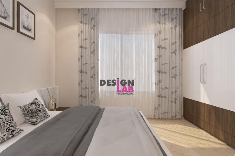 Image of Modern grey and white bedroom