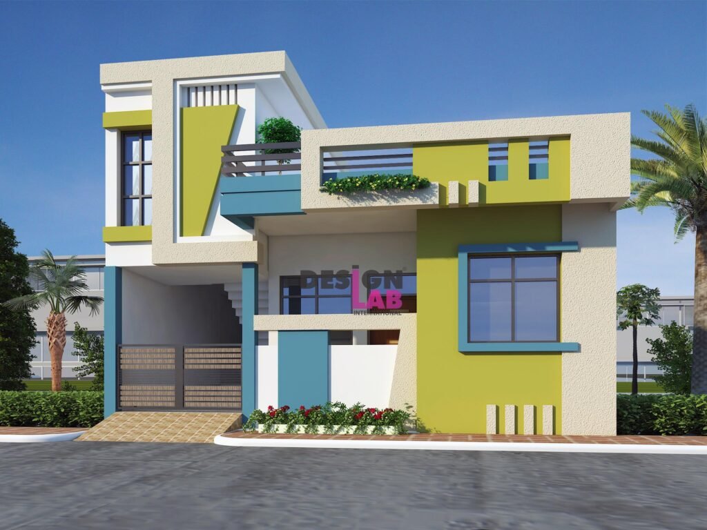 Image of Single floor house front design 3d