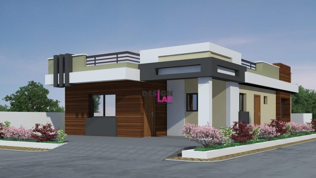 Image of Single floor house front design Indian style