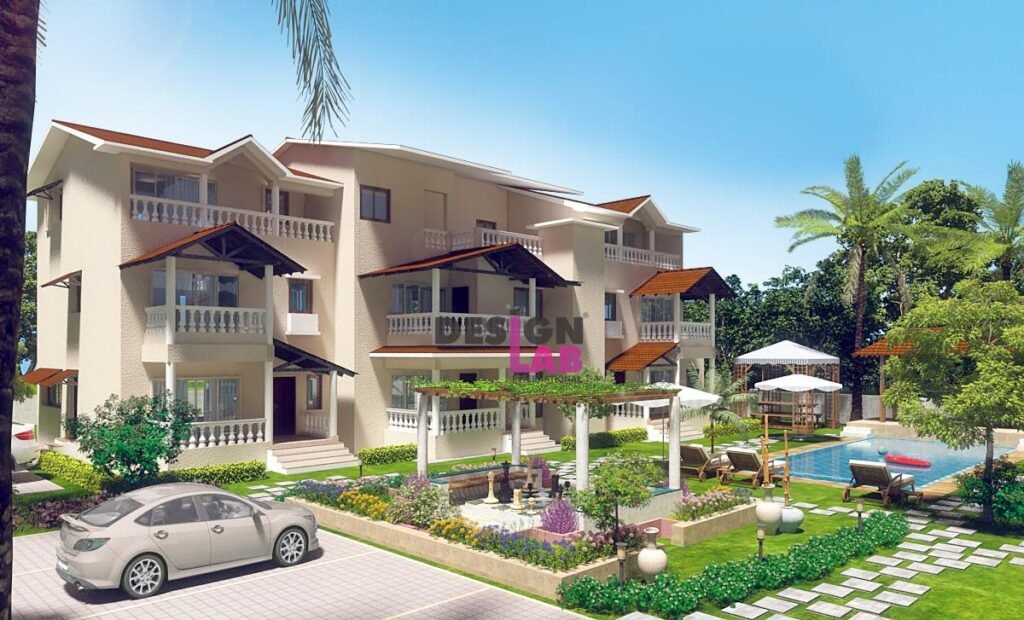 villa design with garden